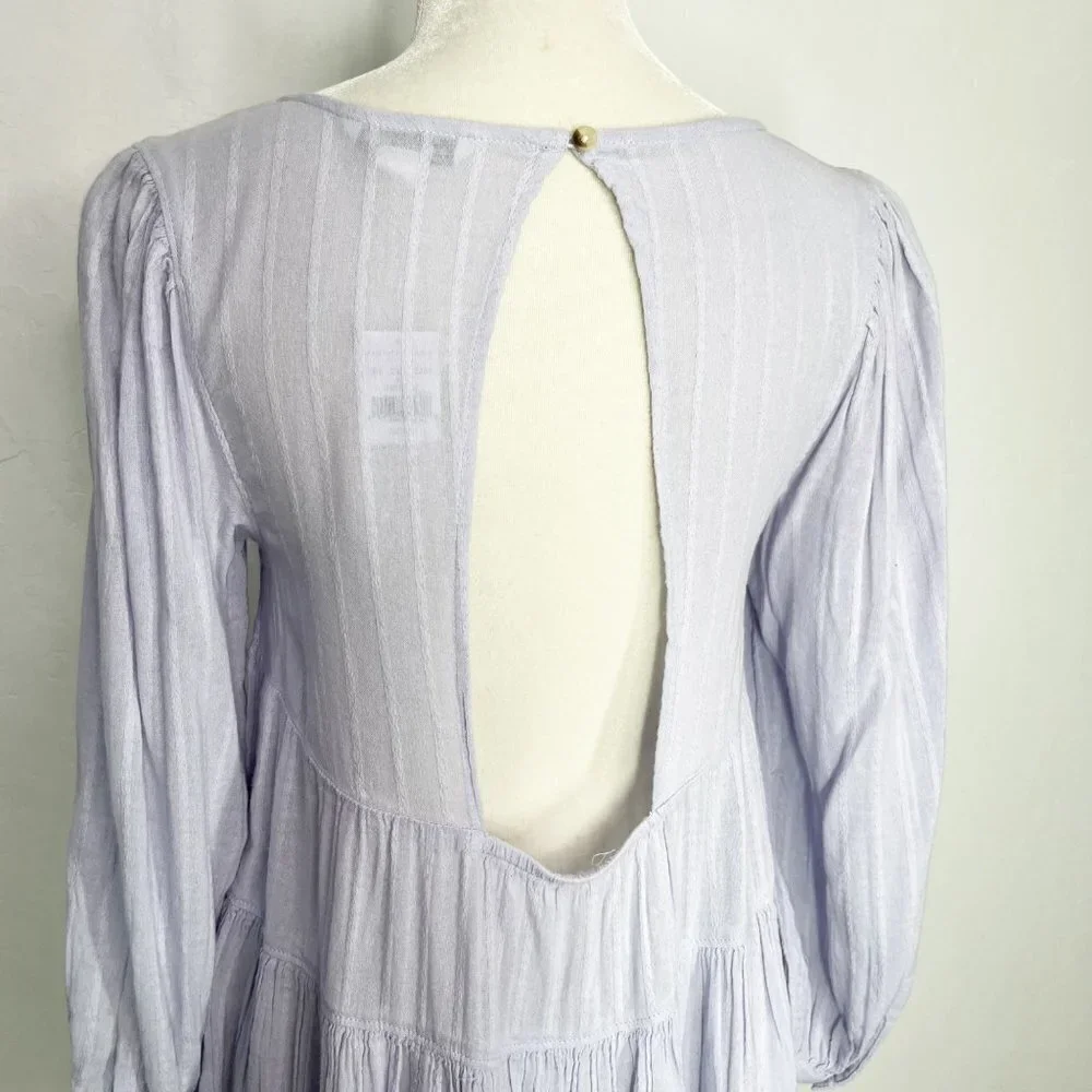 NWT American Eagle Babydoll tiered open Back Boho Bohemian lilac top Size XS - Picture 7 of 10